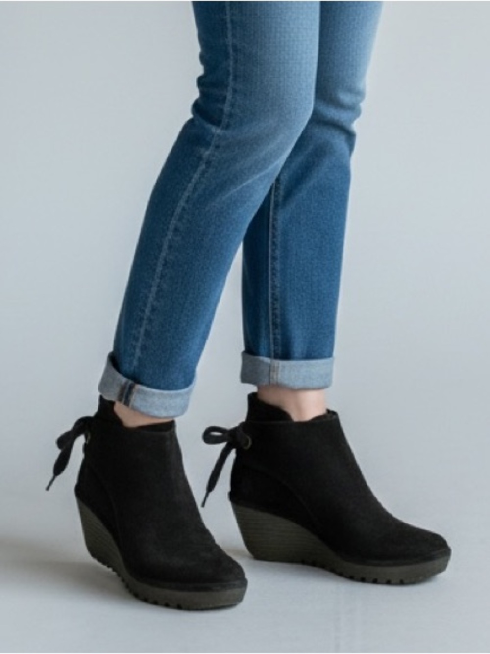 Fly London Yebi Iron Suede Ankle Wedge Booties